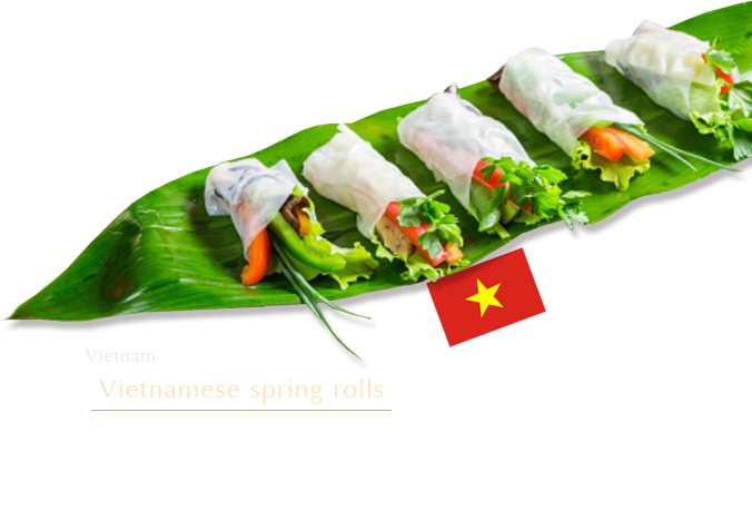 Vietnam: Vietnamese spring rolls Rice flour is mixed with water and formed into thin sheets, which are then heated and dried to create rice paper. The rice paper is rehydrated to soften it, and used to pack fillings such as shrimp and vegetables.