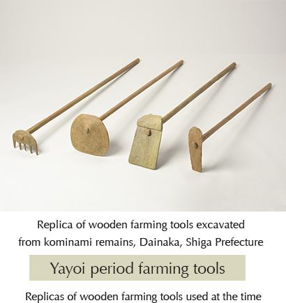 Replica of wooden farming tools excavated from kominami remains, Dainaka, Shiga Prefecture Yayoi period farming tools, Replicas of wooden farming tools used at the time