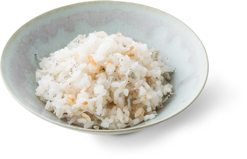 Photo:Rice with small fish and umeboshi (pickled plum)