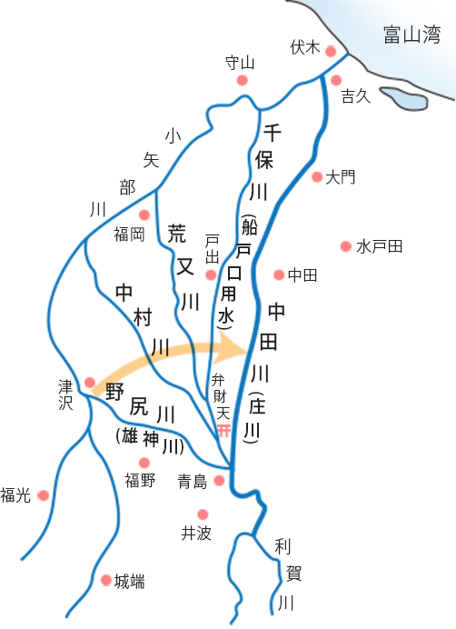 地図：庄川の河道