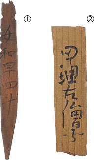 福島県いわき市荒田目条里遺跡から出土した9世紀の種子札木簡の写真